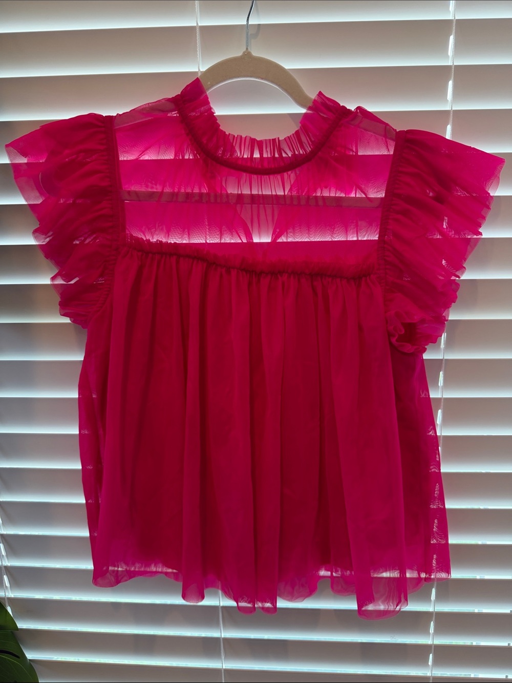 Joie Hot Pink Sheer Ruffled Blouse - Picture 2 of 5